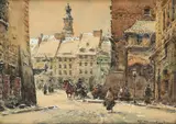 Rynek Sterego Miasta by Władysław Chmieliński, akwarela, papier, sold Oct 2021
