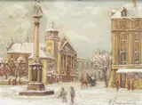 Widok na Krakowskie Przedmieście by Mn naśladowca Józefa Chełmońskiego, olej, sklejka, sold Oct 2021