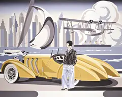 Tomasz Kostecki, Kobieta i żółty Mercedes III, 2021, 2021, olej, płótno