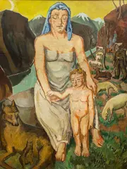 Mela Muter, Kobieta z dzieckiem, przed 1939 r., olej, tektura na sklejce