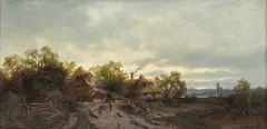 Zygmunt Sidorowicz, Pejzaż z chatami, olej, płótno, 22