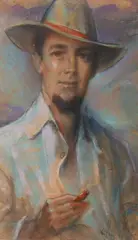 Józef Kidoń, Portret mężczyzny z cygarem, 1965 r., 1965, pastel, papier