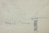 Jacek Malczewski, Przed domem, tusz, papier
