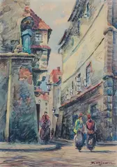 Dariusz Wasowicz, Widok staromiejski, akwarela, papier