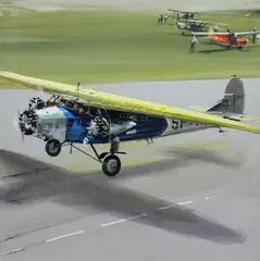 Fokker F VII by Janusz Grabiański, akwarela, gwasz, papier, sold Jul 2021