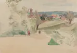 Juliusz Studnicki, Pejzaż z Chmielna, akwarela, ołówek, papier