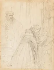 Jan Matejko, Zygmunt Stary i Barbara Zapolya ?, ok. 1860 r., 1860, ołówek, papier, 29