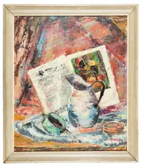Martwa natura, l. 20 XX w. by Jakub Zucker, olej, płótno naklejone na tekturę, sold Jun 2021
