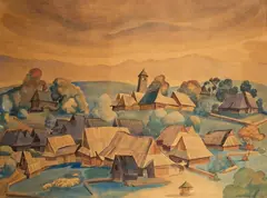 Władysław Skoczylas, Wioska podhalańska, 1930 r., 1930, akwarela, papier