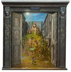 Portal XII, 2021 by Arkadiusz Dzielawski, 2021, technika własna (olej, płyta, ręcznie rzeźbiona rama), sold Jun 2021