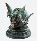 Katarzyna Bułka Matłacz, Minerva, 2019, 2019, brąz patynowany (odlew techniką wosku traconego), marmur (serpentynit)