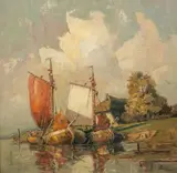 Rudolf Priebe, Łodzie, olej, płyta