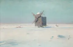 Stanisław Straszkiewicz, Wiatrak na śnieżnym stepie, 1924 r., 1924, olej, płótno, 60
