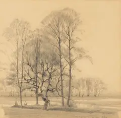 Michał Boruciński, Pejzaż z Wolburki, 1944 r., 1944, ołówek, papier, 17