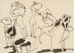 Muzykanci, 1978 r. by Otto Axer, 1978, tusz, papier, sold May 2021
