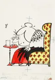 Jerzy Flisak, Śniadanie - ilustracja do Szpilek 31, akwarela, tusz, papier