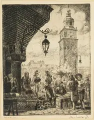 Jan Stańda, Na rynku w Krakowie, akwaforta, 17