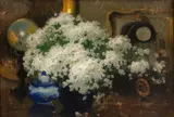 Alfons Karpiński, Białe kwiaty, olej, tektura