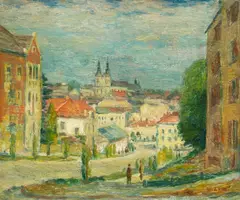 Panorama Lwowa by Władysław Lam, olej, płótno naklejone na tekturę, 38, sold May 2021
