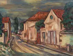 Michel Adlen, Francuska wioska, olej, płótno