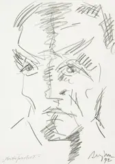 Józef Szajna, Autoportret, 1992, 1992, ołówek, papier, 42