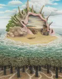 Jacek Yerka, Dwa światy i jeszcze jeden, 1999, 1999, pastel, kredka, papier