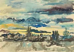 Aleksandra Stachowska, Pejzaż, 1962 r., 1962, akwarela, papier, 21