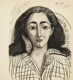 Jacquline, 1958 r. by Pablo Picasso, 1958, litografia czarno-biała, papier, sold Apr 2021