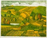 Henryk Połubiński, Pejzaż, 1976, 1976, linoryt barwny, papier, 39