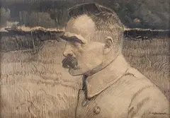 Apoloniusz Kędzierski, Portret Naczelnego Wodza, Józefa Piłsudskiego, 1922 r., 1922, ołówek, kredka, akwarela, 44