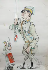 Mieczysław Rolecki, Karykatura oficera, 1947 r., 1947, akwarela, tusz, papier