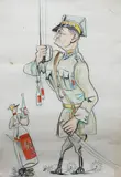 Mieczysław Rolecki, Karykatura oficera, 1947 r., 1947, akwarela, tusz, papier