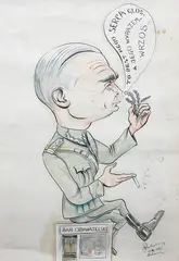 Mieczysław Rolecki, Karykatura oficera, 1947 r., 1947, akwarela, tusz, papier