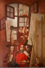 Kiejstut Bereźnicki, Wnętrze z postaciami – Reszel, 1991–1992, olej, płótno