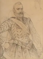 Jan Matejko, Popiersie mężczyzny w półzbroi, lata 1858–1860, ołówek, papier, 24