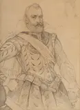 Jan Matejko, Popiersie mężczyzny w półzbroi, lata 1858–1860, ołówek, papier, 24