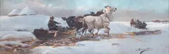 Jan Konarski, W drodze, olej, tektura