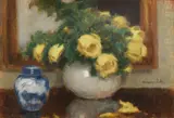 Alfons Karpiński, Żółte róże, olej, tektura, 34
