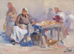 Erno Erb, Przekupki, olej, tektura, 20