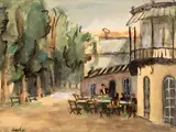 Jerzy Ascher, W parku, akwarela, papier