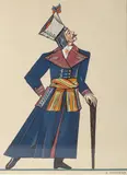 Zofia Stryjeńska, Mężczyzna w stroju ludowym z Wilanowa, 1939 r., 1939, pochoir ręcznie kolorowany gwaszem, papier