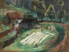 Aleksander Jędrzejewski, Bielenie płótna, 1935 r., 1935, olej, płótno