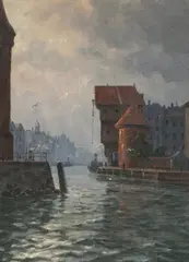 Nad Motławą by Paul Lehmann-Brauns, olej, płyta, sold Apr 2021