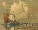 Rudolf Priebe, Łodzie, olej, płyta, 49