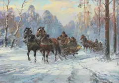 Władysław Chmieliński, Sanna w lesie, olej, tektura, 33