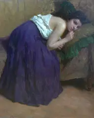 Simon Glücklich, Portret kobiety na kanapie, olej, płótno, 110