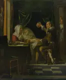 Jan Steen, Wizyta cyrulika, olej, płótno