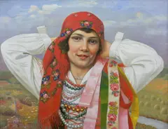 Antoni Przesłański, Portret dziewczyny w stroju ludowym, 1928 r., 1928, olej, płótno, 55