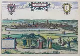 Frans Hogenberg Georg Braun, Dantzigk, Widok Gdańska od strony północno-zachodniej, 1575 r. miedzioryt kolorowany