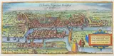 Frans Hogenberg Georg Braun, Die Fürstliche Hauptt Statt Konigsbergk in Preussen, Panorama Królewca, pochodząca z dzieła „Civitates orbis terrarum”, Kolonia 1572-1618; na verso tekst w języku łacińskim miedzioryt kolorowany w epoce